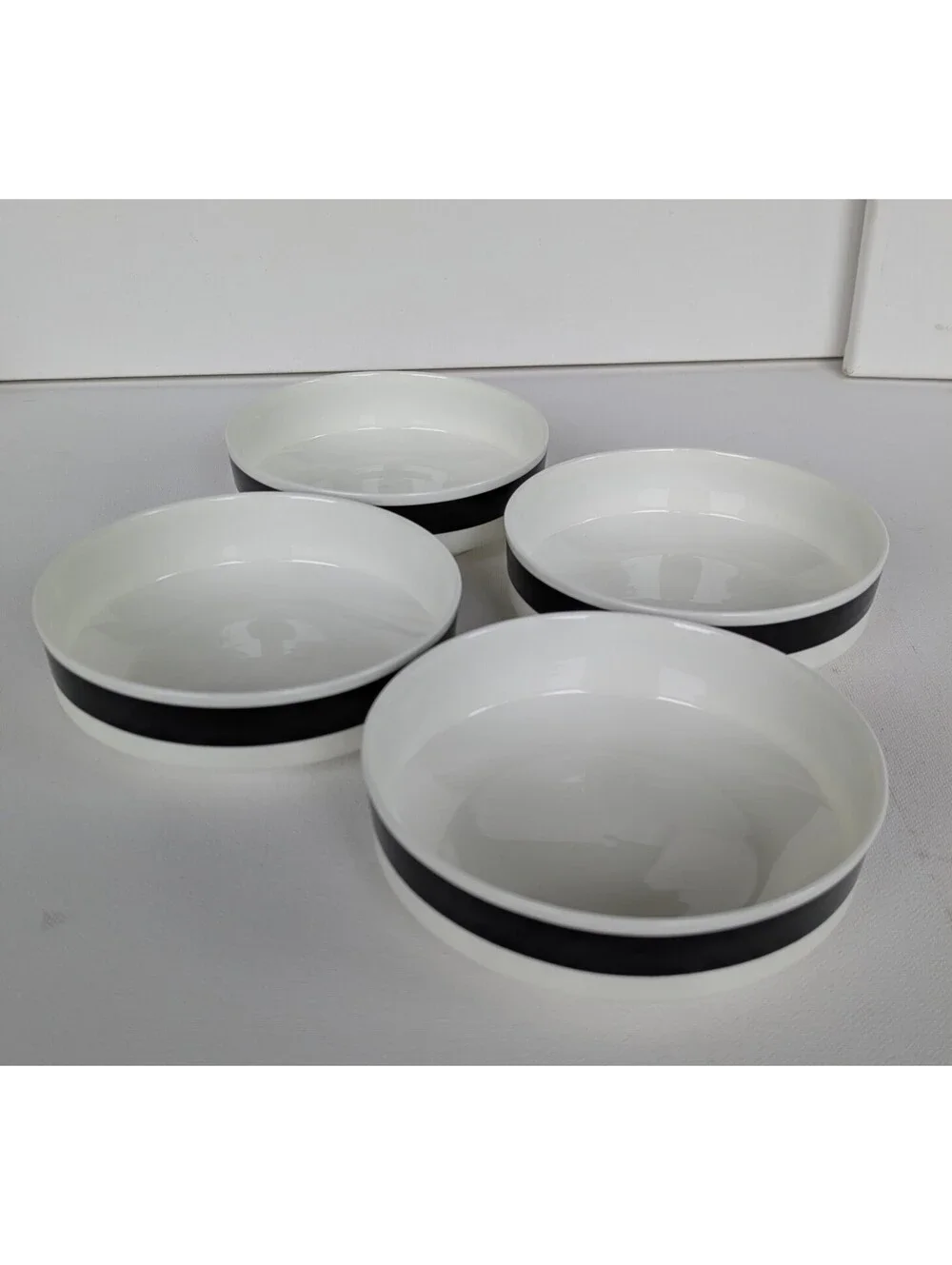 Vintage 1970s Set of 4 Black & White Geometric Bone China Small Bowls, Japan